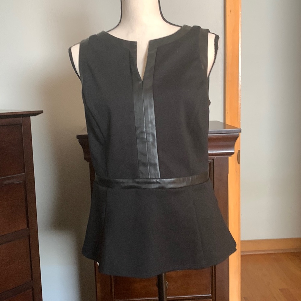 New York Company peplum black top with leather trim